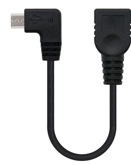 Cabo Adaptador OTG Micro-USB B Macho 90º - USB A Fêmea (15cm) - Nanocable