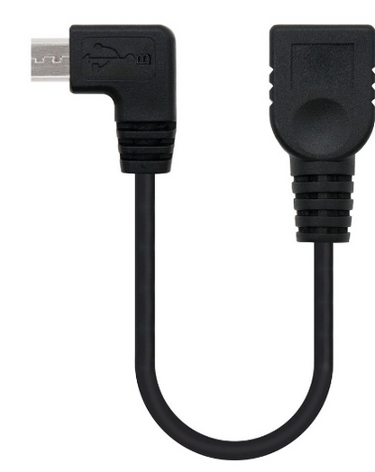 Cabo Adaptador OTG Micro-USB B Macho 90º - USB A Fêmea (15cm) - Nanocable