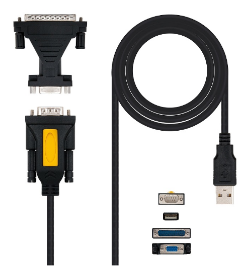 Cabo Adaptador USB A Macho -> RS232 DB9 / DB25 Macho (1,8 mts) - Nanocable