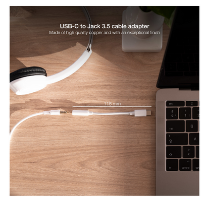 Cabo Adaptador USB C Macho - Jack 3,5mm Fêmea (Branco) - NANOCABLE