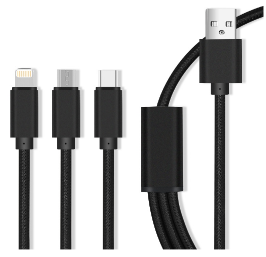 Cabo USB A Macho "3-EM-1" -> iPhone 8 Pin Lightning / Micro USB / USB C Fast Charge 2.1A - MAXLIFE