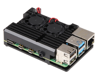 Caixa Alumínio Resistente c/ 2 Ventoinhas "BLOCK ACTIVE" p/ Raspberry Pi 4