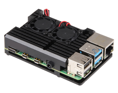 Caixa Alumínio Resistente c/ 2 Ventoinhas "BLOCK ACTIVE" p/ Raspberry Pi 4