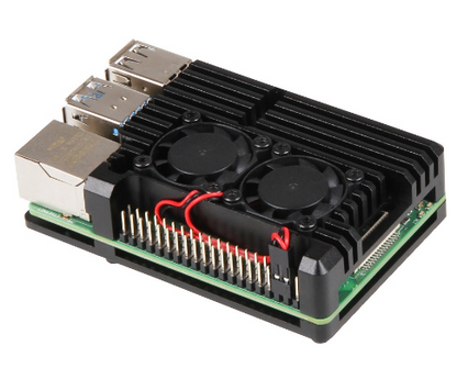 Caixa Alumínio Resistente c/ 2 Ventoinhas "BLOCK ACTIVE" p/ Raspberry Pi 4