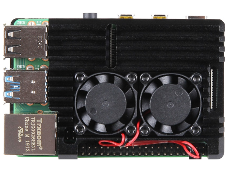 Caixa Alumínio Resistente c/ 2 Ventoinhas "BLOCK ACTIVE" p/ Raspberry Pi 4
