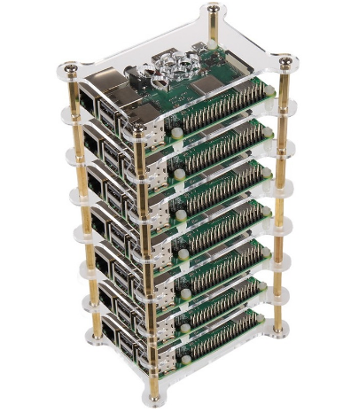 Caixa Tower em Acrílico p/ 7x Raspberry Pi 2/3/4B+