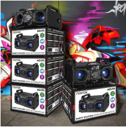 Consola de Som Portátil DJ 100W c/ USB/SD/BLUETOOTH c/ Bateria (MDJ95) - FENTON