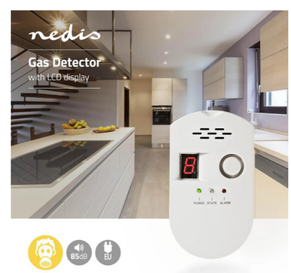 Detector de Gás Natural/LPG/Carvão 220V c/ Alarme Visual e Sonoro - NEDIS