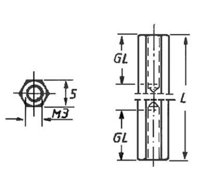 Espaçador de Aço Hexagonal 20mm M2.5 Parafuso