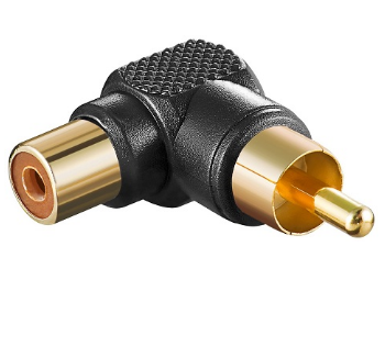 Ficha Adaptadora 90º RCA Macho -> RCA Femea (Preto)