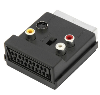 Ficha Adaptadora SCART Macho -> 3 RCA Femea + Mini DIN + SCART Femea