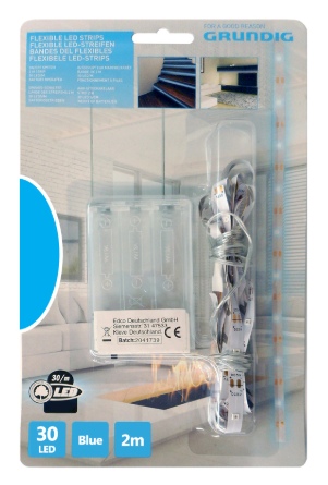 Fita 30 LEDs Flexíveis 2mts c/ Interruptor (a pilhas) Azul - GRUNDIG