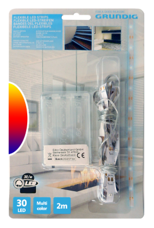 Fita 30 LEDs Flexíveis 2mts c/ Interruptor (a pilhas) Multicor - GRUNDIG