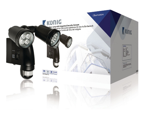 Iluminação Exterior em LED c/ Camara e Sensor Movimento Ocultos - Konig