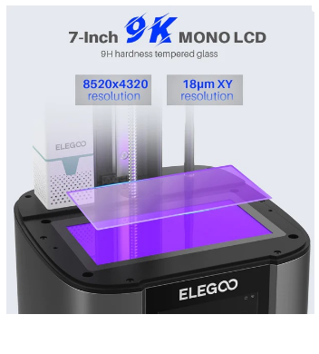 Impressora de Resina 3D Mars 4 Ultra 7" 9K Mono LCD (153 x 77 x 165 mm) - ELEGOO