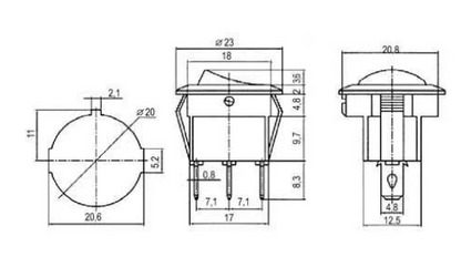 Interruptor Redondo Luminoso ON-OFF 250V/6A - Azul