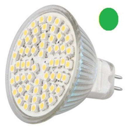 Lampada 60 LEDs SMD3528 12V MR16 3W Cor Verde