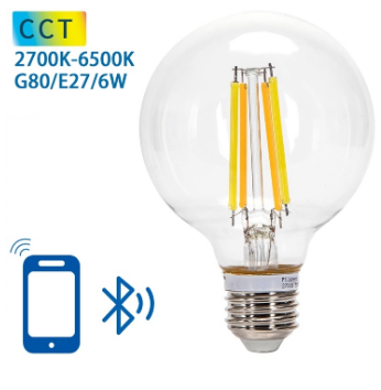 Lâmpada LED Inteligente E27 G80 Filamento Mesh Bluetooth 220V 6W 2700K~6500K 850Lm (Transparente)