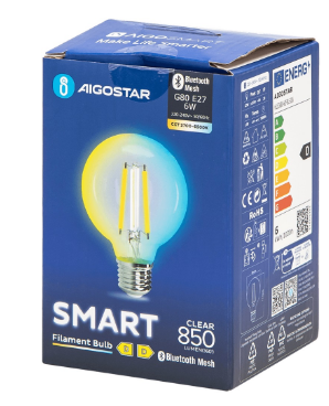 Lâmpada LED Inteligente E27 G80 Filamento Mesh Bluetooth 220V 6W 2700K~6500K 850Lm (Transparente)