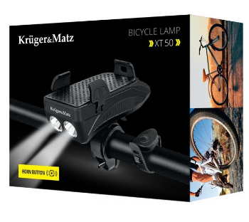Lanterna de Bicicleta "3-EM-1" c/ Suporte + PowerBank p/ Smartphone - Kruger&Matz MT50