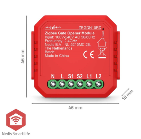 Módulo Interruptor SmartLife Zigbee 3.0 2,5W p/ Portas de Garagem (Vermelho) - NEDIS