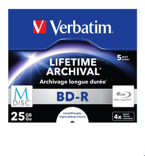 Pack 5x Blue-Ray BD-R M-Disc 4x 25GB - VERBATIM
