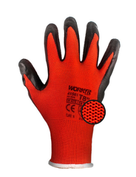 Par Luvas de Protecção em Poliéster e Revestimento Latex Vermelho (Tamanho 7) - WORKFIT