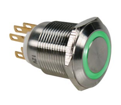 Pulsador Aço Inox. SPDT - 1NO 1NC - Luz Verde