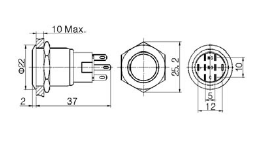 Pulsador Aço Inox. SPDT - 1NO 1NC - Luz Verde