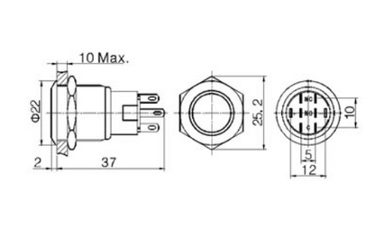 Pulsador Aço Inox. SPDT - 1NO 1NC - Luz Vermelha