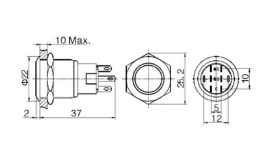 Pulsador Aço Inox. SPDT - 1NO 1NC - Luz Vermelha