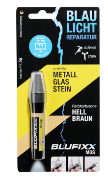 Recarga de Cola Reparadora Metal, Vidro e Pedra (MGS) Castanho Claro 5g - BLUFIXX