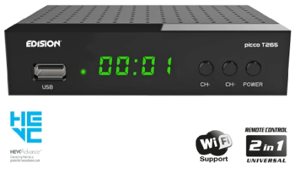 Receptor DVB-T2/C (TDT+Cabo) H.265 Full HD c/ USB - EDISION PICCO T265+