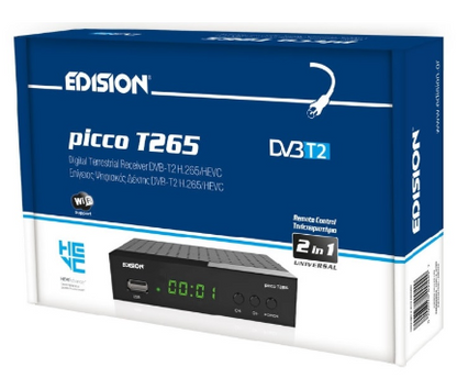 Receptor DVB-T2/C (TDT+Cabo) H.265 Full HD c/ USB - EDISION PICCO T265+