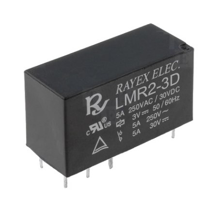 Relé DC3V 176.5mA, DPDT 5A, PCB - Rayex
