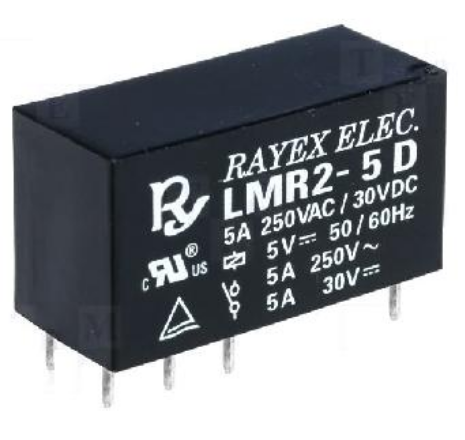 Relé DPDT 5VDC 5A Duplo Contacto (29x12,5x15,5mm) - RAYEX LMR2-5D