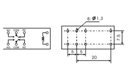 Relé DPDT 5VDC 5A Duplo Contacto (29x12,5x15,5mm) - RAYEX LMR2-5D