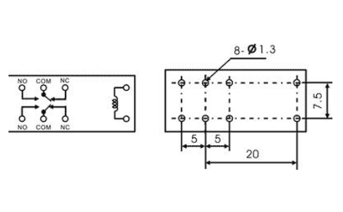 Relé DPDT 5VDC 5A Duplo Contacto (29x12,5x15,5mm) - RAYEX LMR2-5D