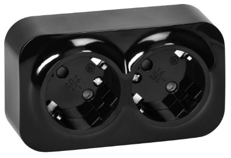 Tomada Dupla 2x2P+E ToDo 16A/230VAC IP20 (Preto) - ORNO