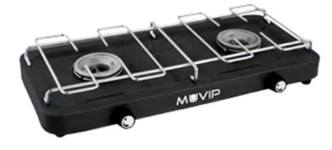 Fogareiro a Gás 2 Bicos c/ Grelha Removível (Preto) - MUVIP