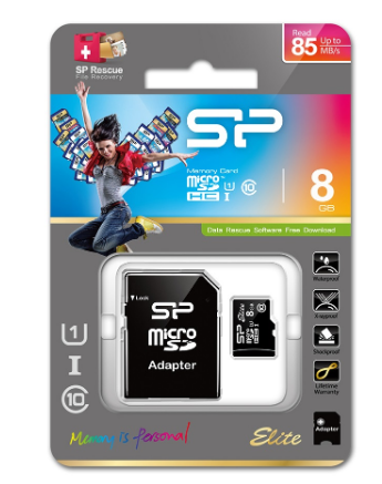 Cartão de Memória Elite MicroSDHC UHS-I 8GB (Class 10) + Adaptador - SILICON POWER