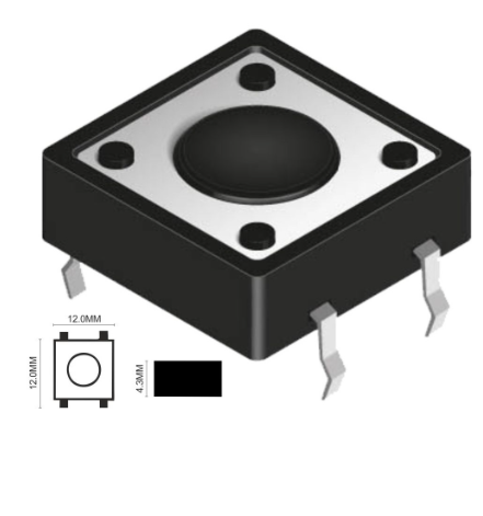 Tact Switch ON<->OFF (12 x 12 x 4,3 mm)