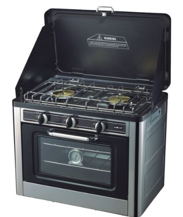 Fogão a Gás de Campismo 2 Bocas + Forno (Inox) - MUVIP