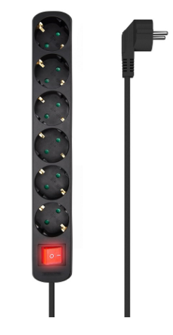 Extensão Sextupla c/ Interruptor Preto (1,4 mts) - AISENS