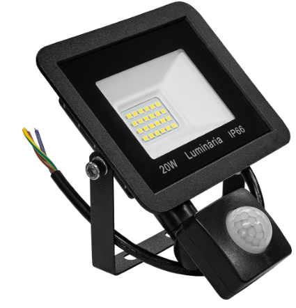 Projector LED IP66 220V Branco F. 6000K 20W 1400Lm c/ Sensor
