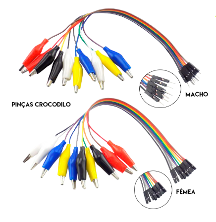 Conjunto de 10 Garras de Crocodilo -> Fio Jumper Ponta (20cm)