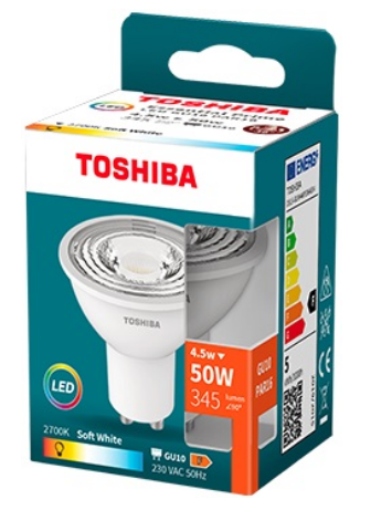 Lâmpada LED Essential Prime GU10 4,5W 36D 2700K 385Lm - TOSHIBA