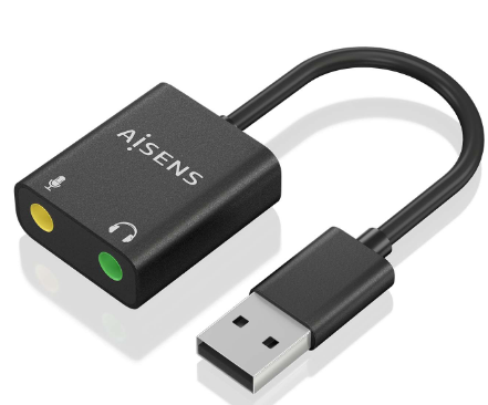Placa de Som USB-A 2x Jack 3.5mm Preto (10cm) - AISENS