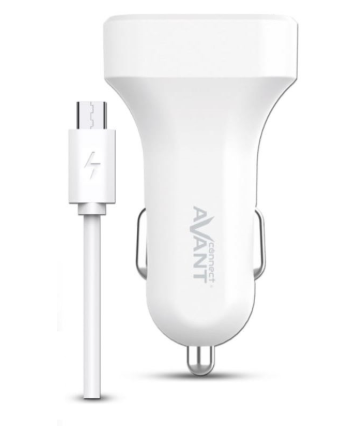 Carregador Isqueiro AV1113B Duplo USB + Cabo Micro USB (Branco) - AVANTCONNECT